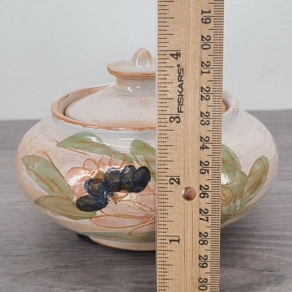 Signed Hobbyist Ceramic Stoneware Round Lidded Pottery Lidded Dish Floral - Picture 10 of 10